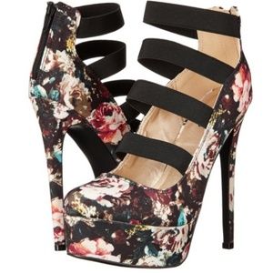 🤎🖤👠Chocolate Night Floral Print Stilettos👠🤎🖤